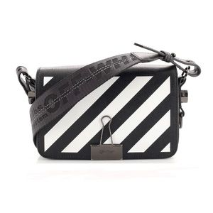 Off White Binder Clip Flap Bag Striped Leather Mini. In excellent condition